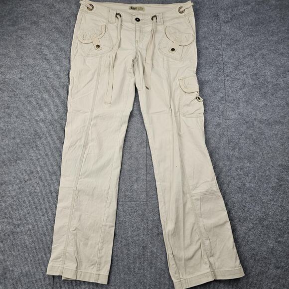 Vintage LEI Cargo Pants Womens 11 Khaki Utility Low Rise Y2K Grommet Straight - Picture 1 of 8